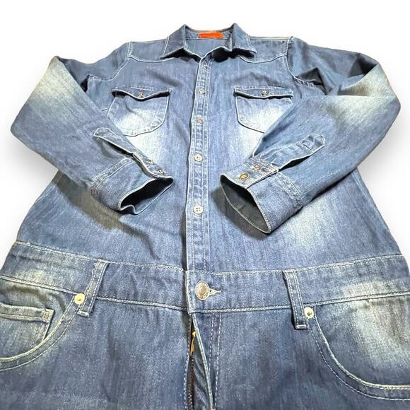 Signature8 Distressed Blue Jean Denim Coveralls Jumper Size S/M - Picture 3 of 16
